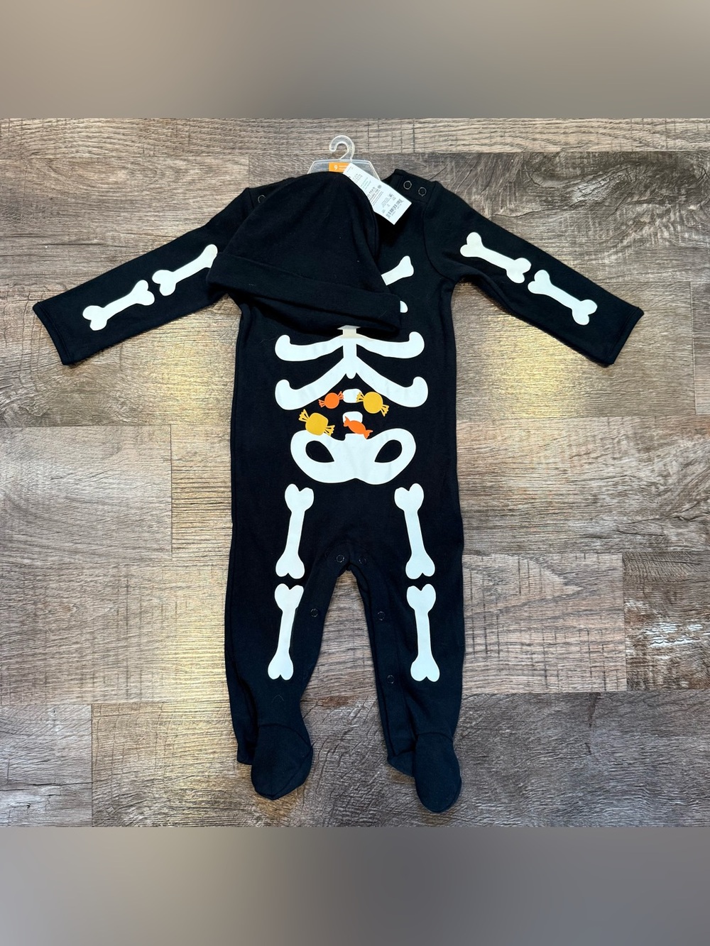 NWT Carters Baby Halloween Skeleton Candy Footie Jumpsuit With Hat 9 Months